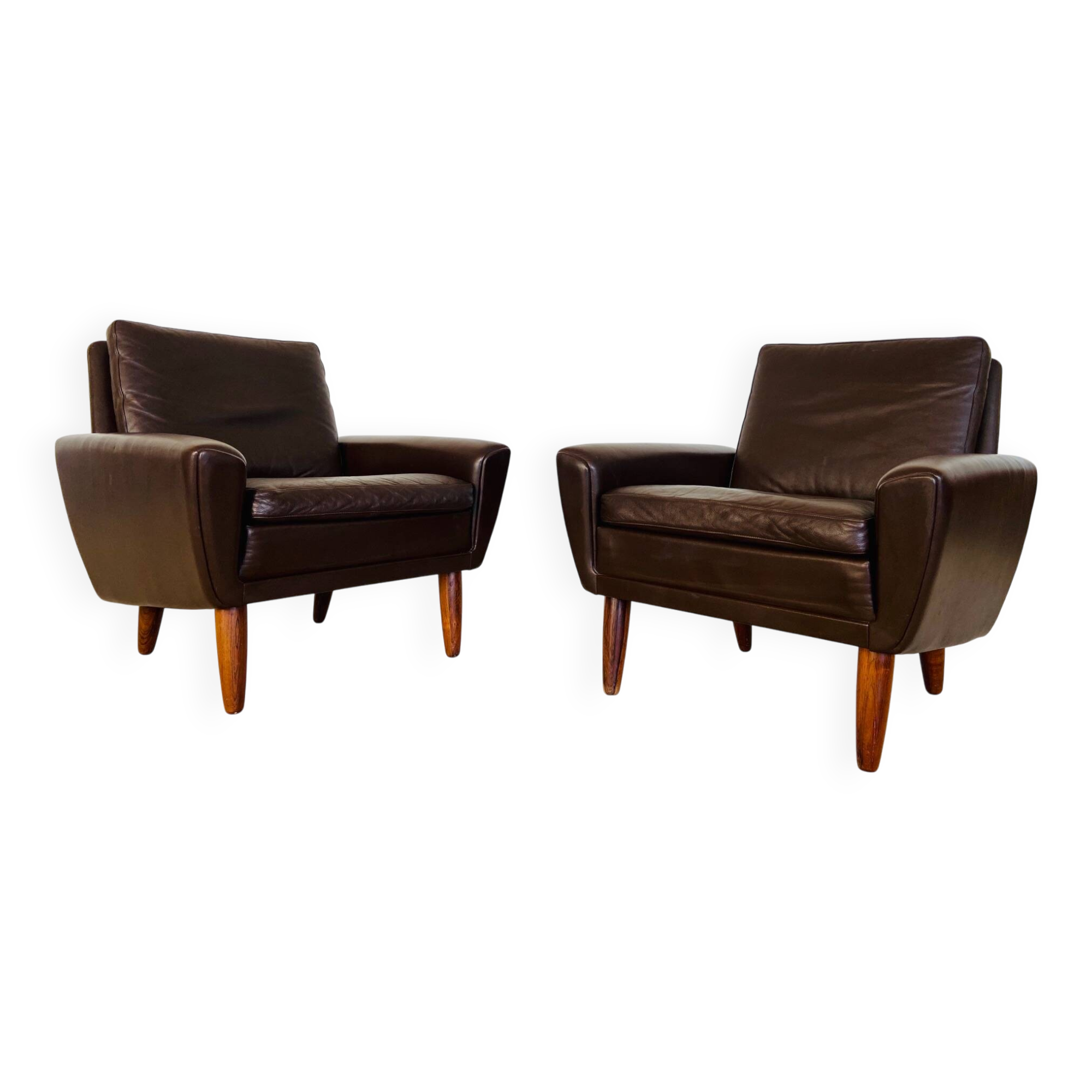 Vintage retro danish mid-century g. thams club chairs in coco brown leather