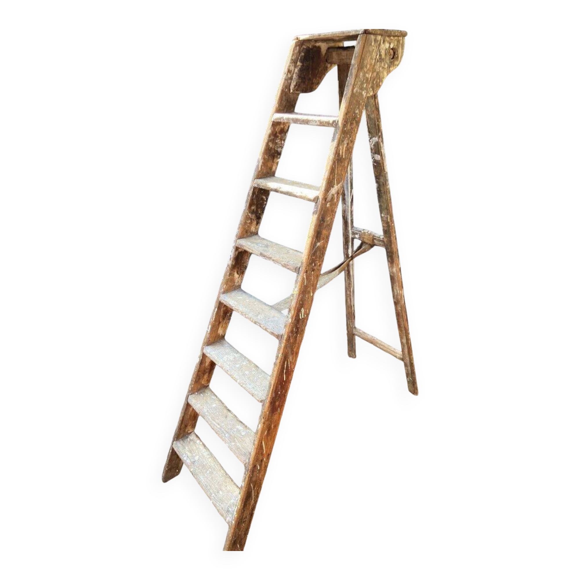 Antique authentic painter's stepladder in vintage patinated wood