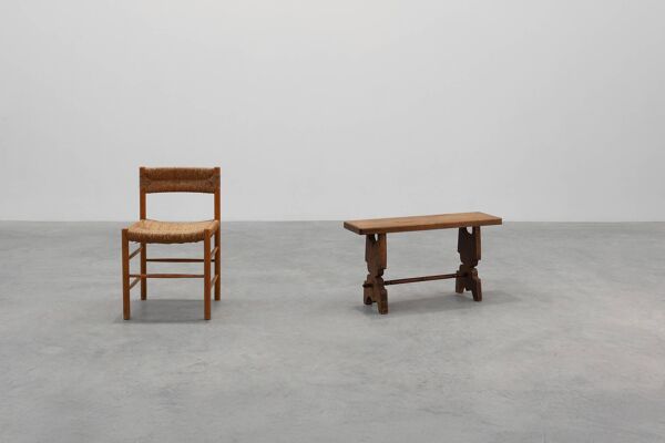 Banc rustique français en chêne massif, France, vers 1900