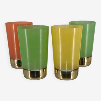 4 water glasses in color and gold