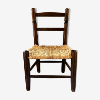 Chaise en bois paillée vintage pour enfant