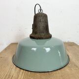Industrial Petrol Enamel Factory Lamp with Cast Iron Top, 1960s