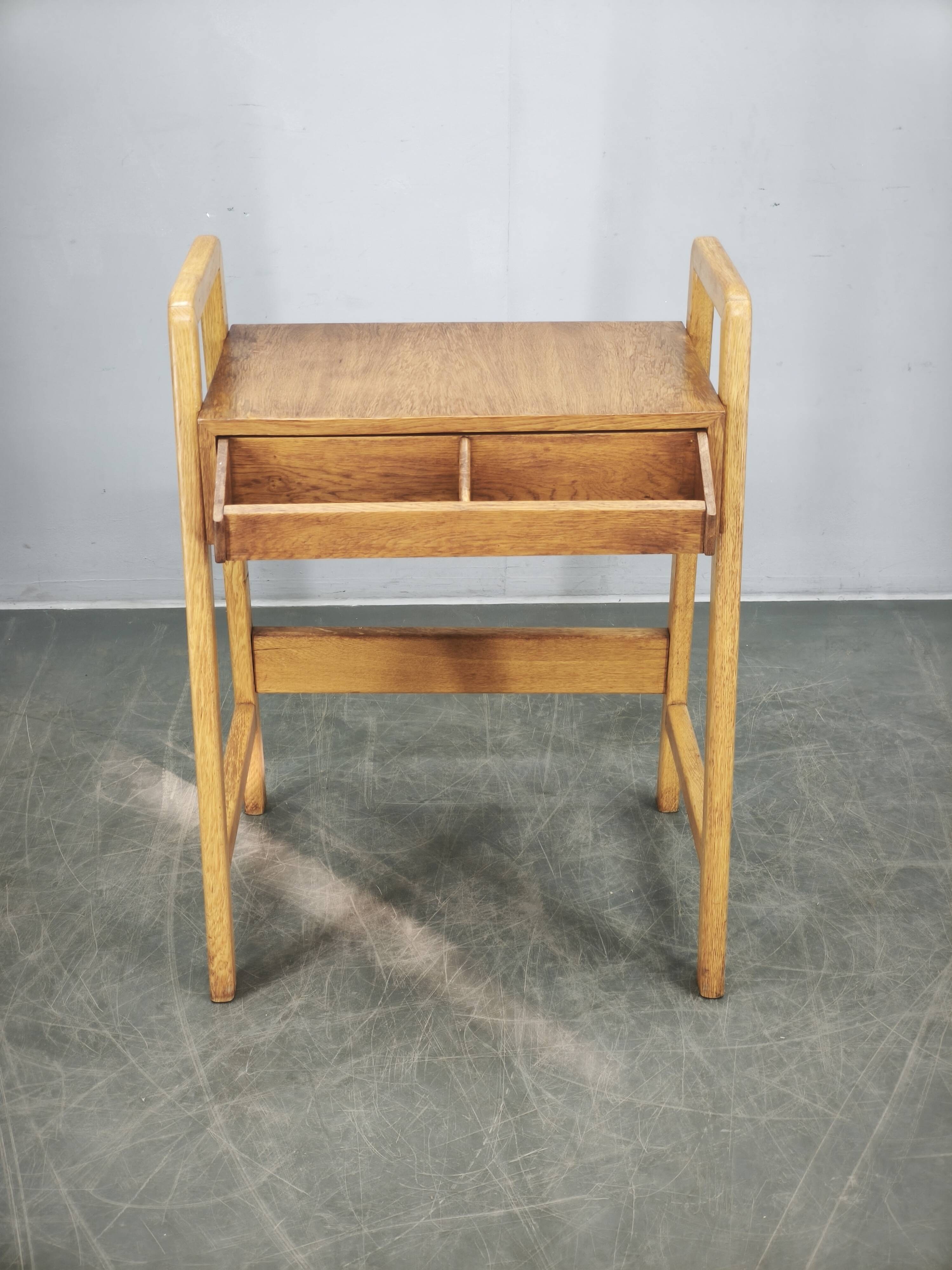 1960s Czech Oak Side Table with Integrated Storage Drawer