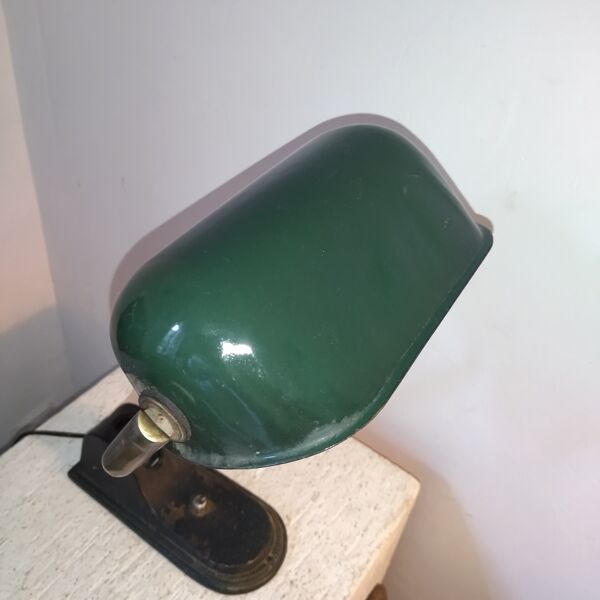 Lampe de banquier ancienne fonte email