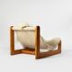 Brutalist sling lounge chair in Canvas, Pine and sheepskin, Belgium, 1970s