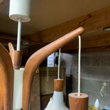 Teak and opaline Rispal chandelier, circa 1960.