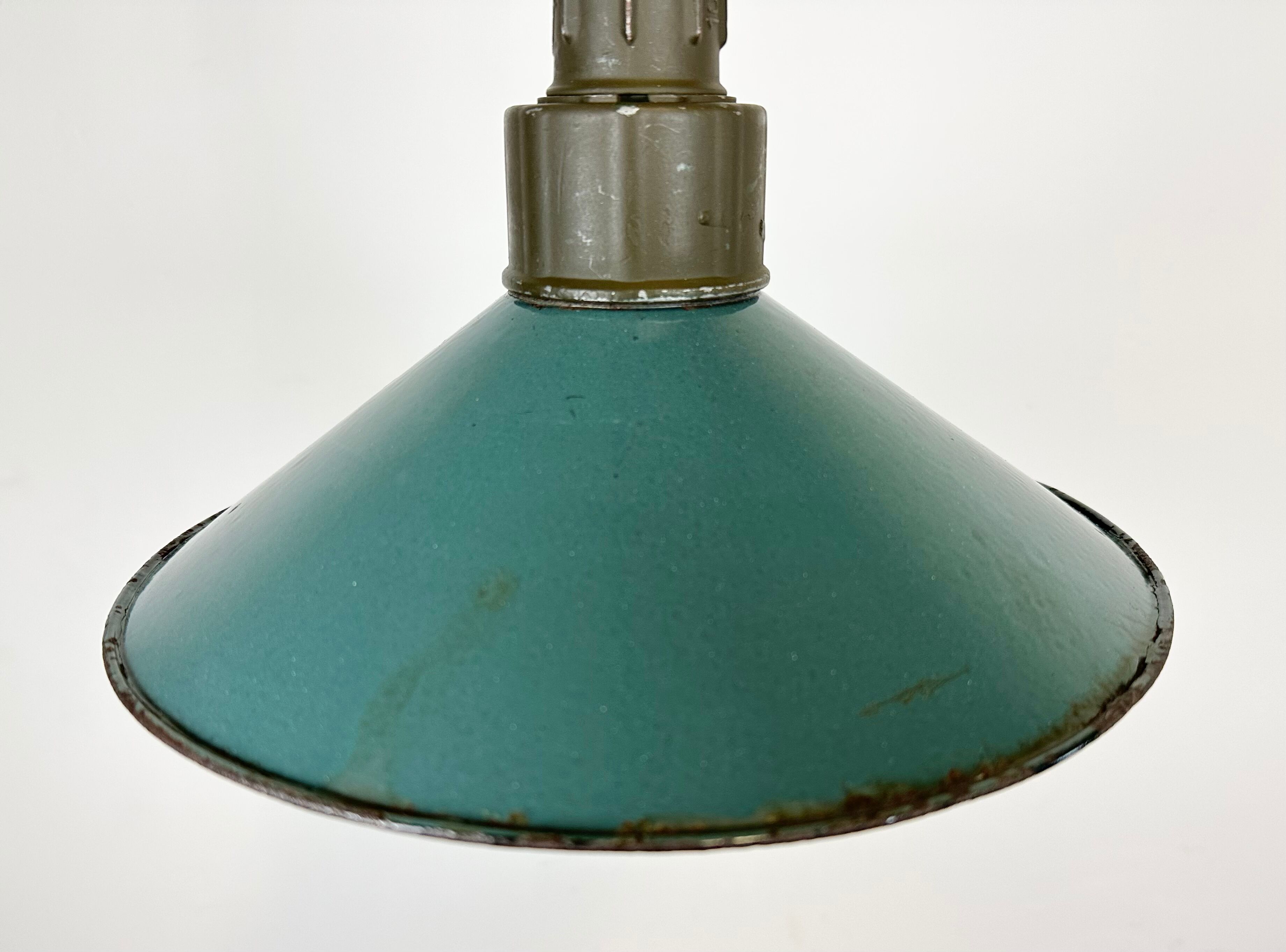 Industrial Green Enamel Factory Pendant Lamp with Cast Aluminium Top, 1960s
