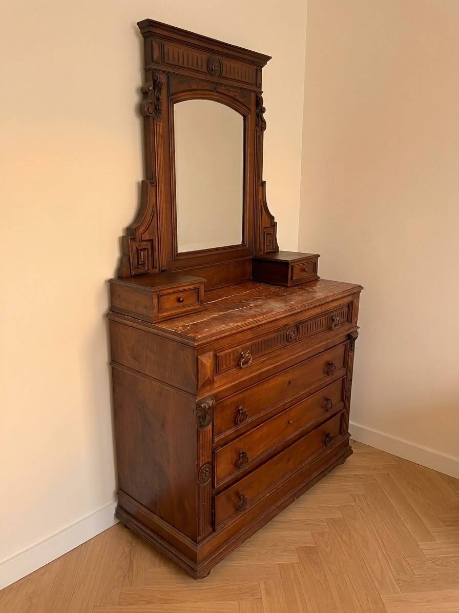 Ensemble commode Napoléon III en bois massif et marbre