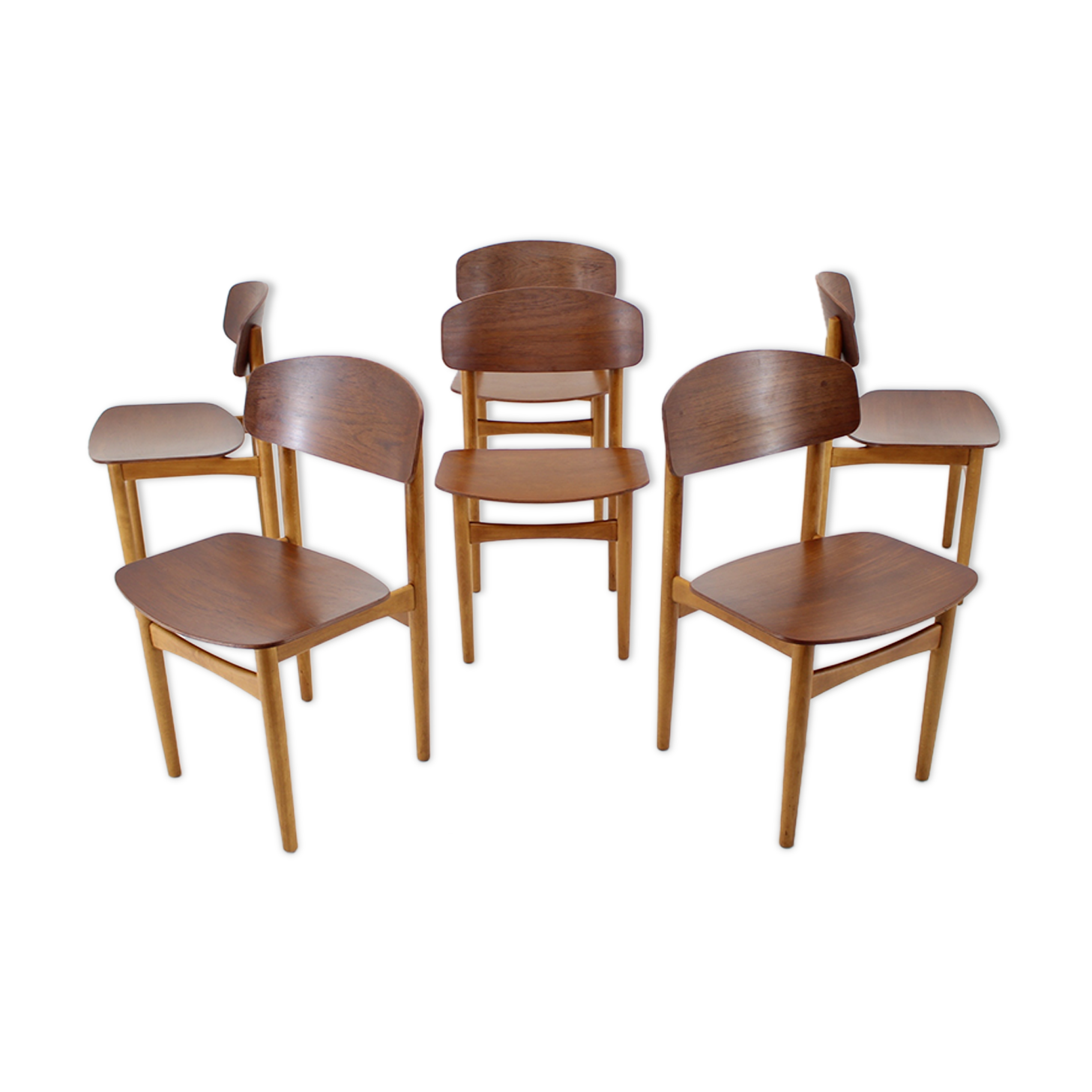 1960s Børge Mogensen Model 122 Oak and Teak Dining Chairs for Søborg Møbelfabric, Denmark