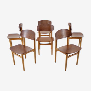 1960s Børge Mogensen Model 122 Oak and Teak Dining Chairs for Søborg Møbelfabric, Denmark