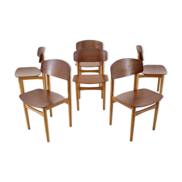 1960s Børge Mogensen Model 122 Oak and Teak Dining Chairs for Søborg Møbelfabric, Denmark