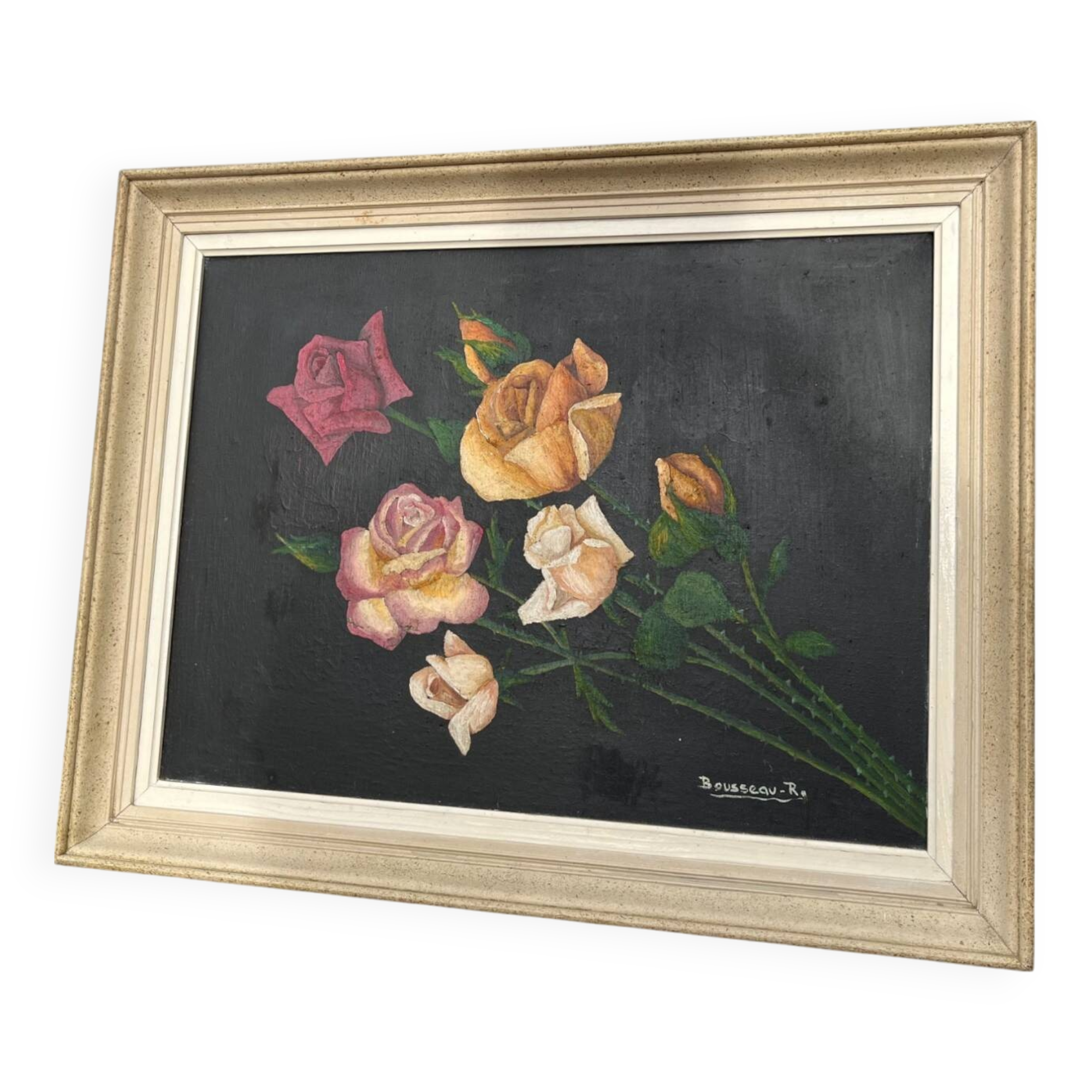 Large painting Still life with roses by Bousseau R.