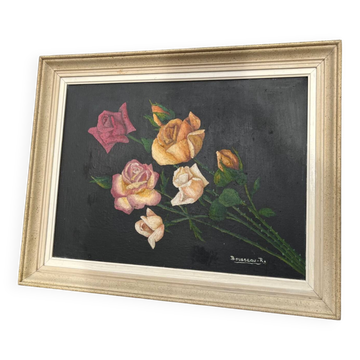 Grand tableau Nature morte aux roses de Bousseau R.
