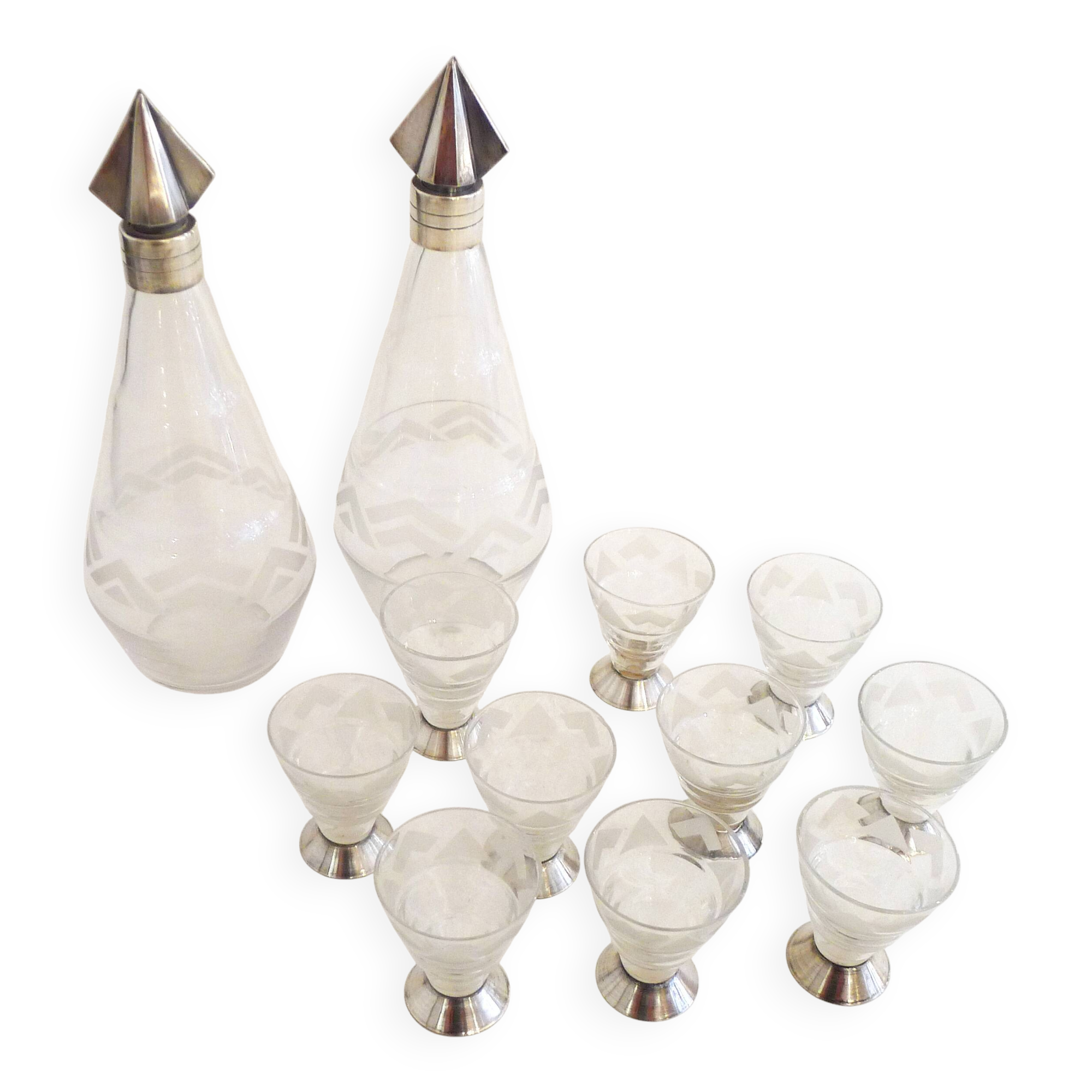 Art Deco liqueur set, glass & silver-plated metal ARGIT