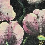 Vintage original velvet flower oil painting, pink flower still life art