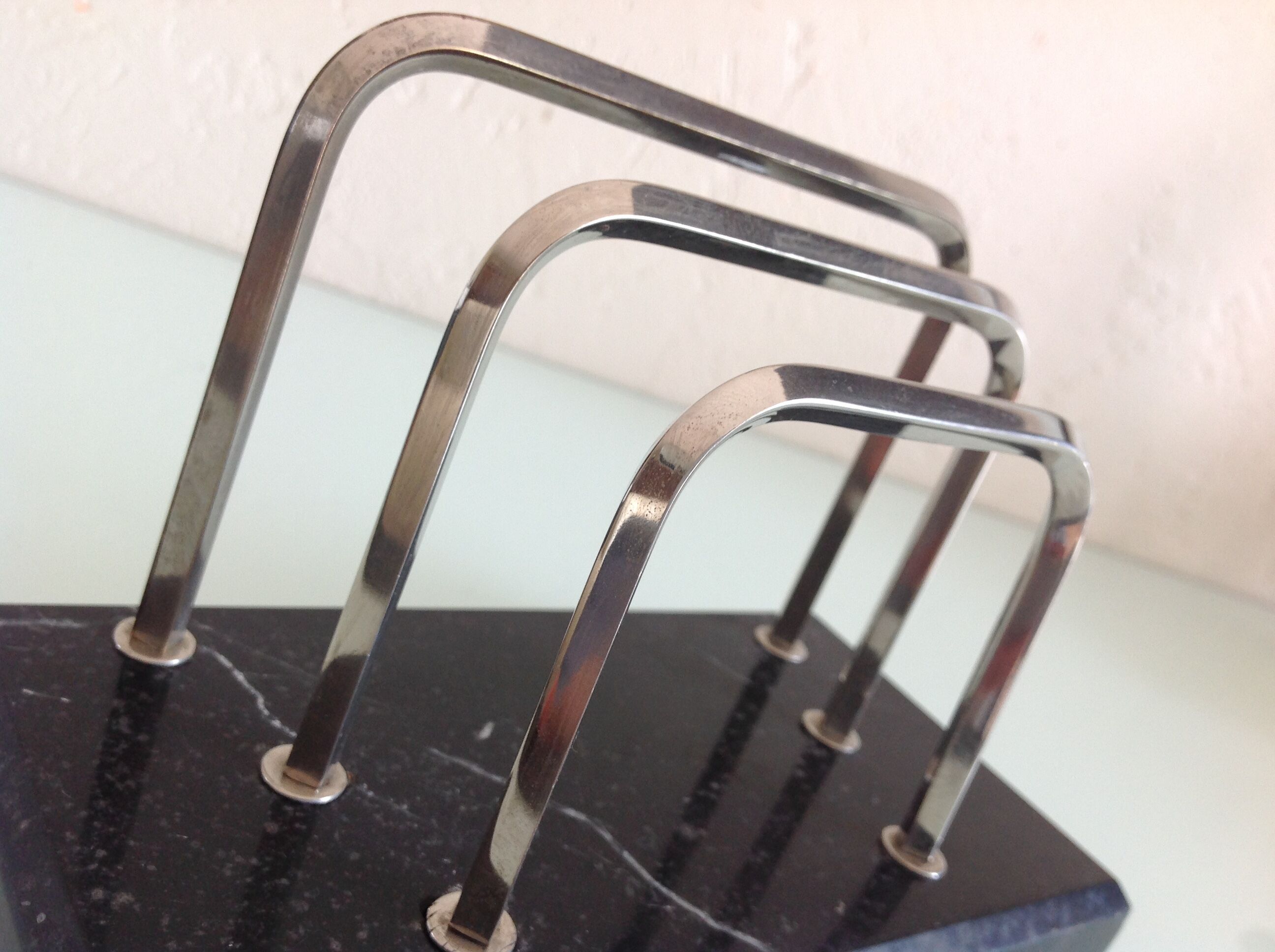 Letter holder in black marble and chrome metal art deco style