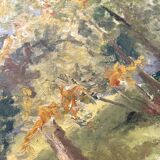 Tableau ancien, peinture à l'huile sur carton évoquant un paysage