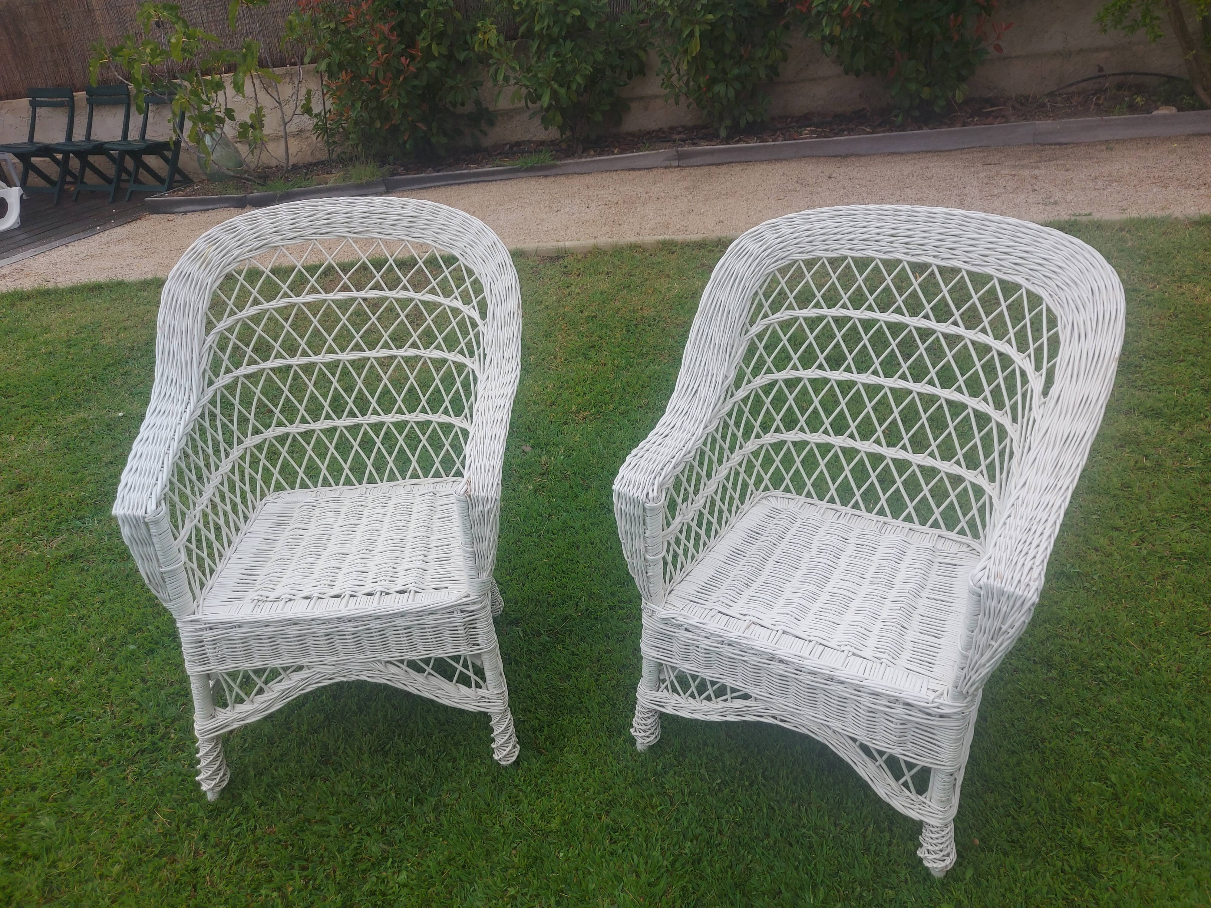 Rattan armchairs, white lacquered