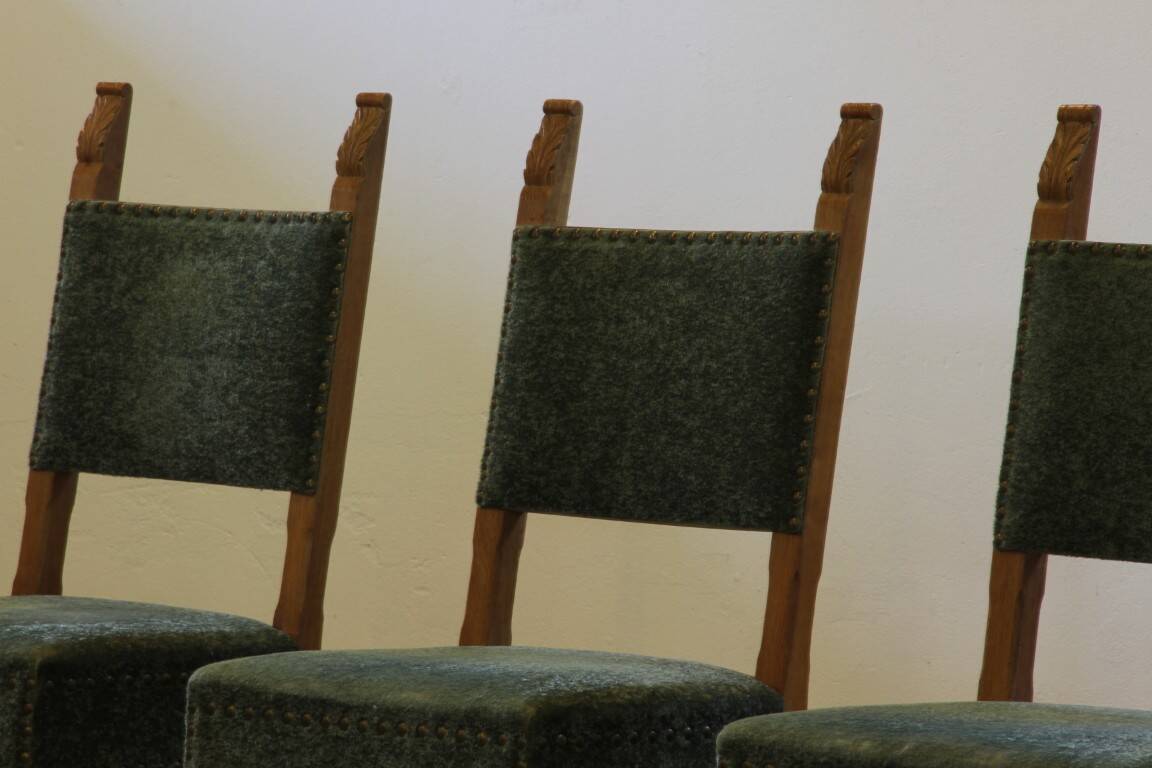 Vintage 1950s signature, solid oak dining throne chairs, Danish craftsmanship