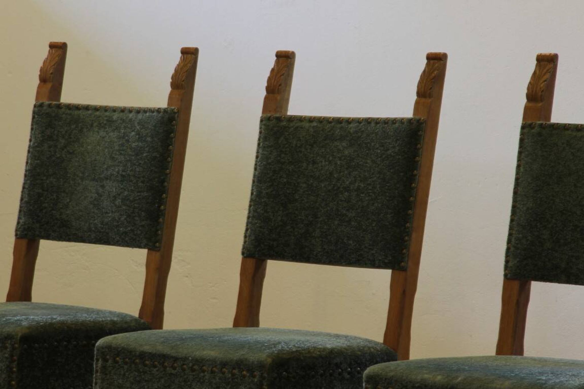 Vintage 1950s signature, solid oak dining throne chairs, Danish craftsmanship