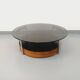 Vintage Italian round coffee table in rosewood, chrome metal, glass.