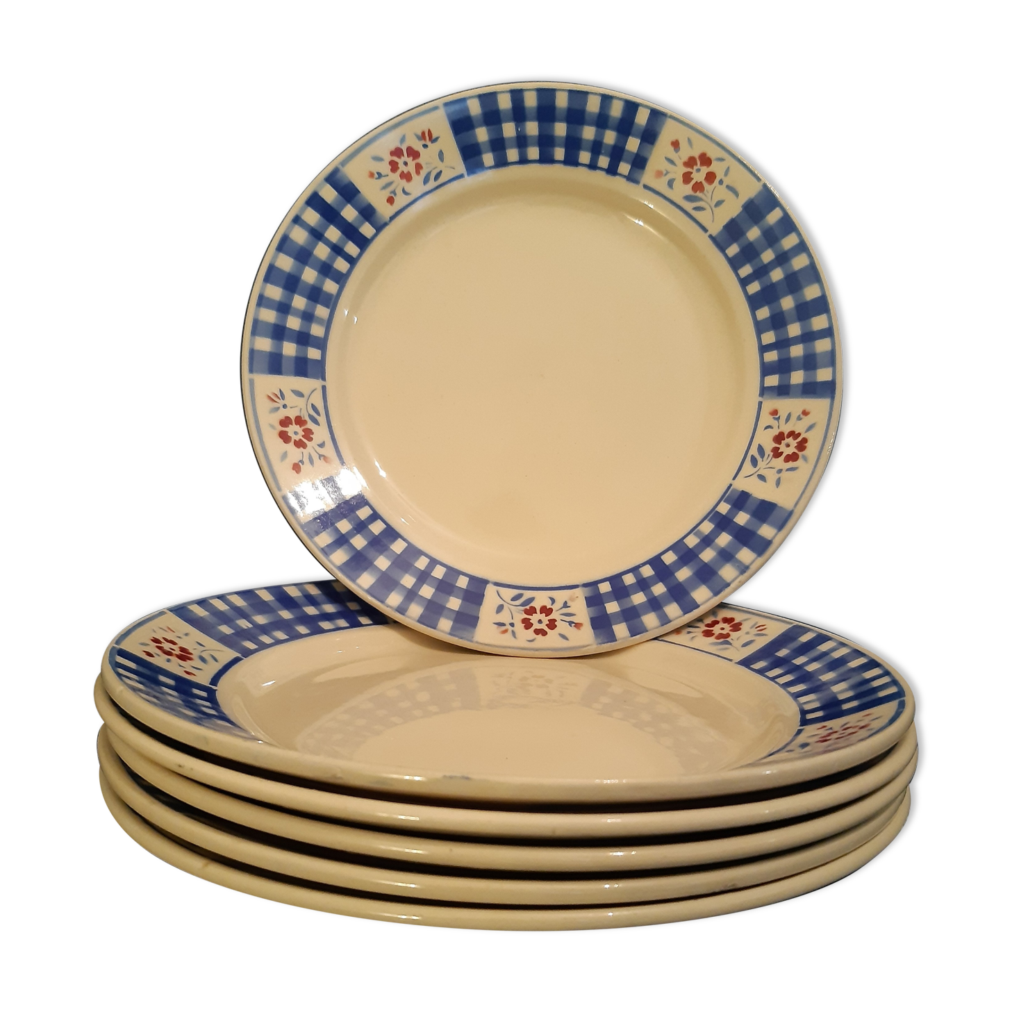 Set of 6 plates K&G LUNÉVILLE white and blue gingham