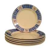 Lot de 6 assiettes K&g Lunéville blanc et vichy bleu