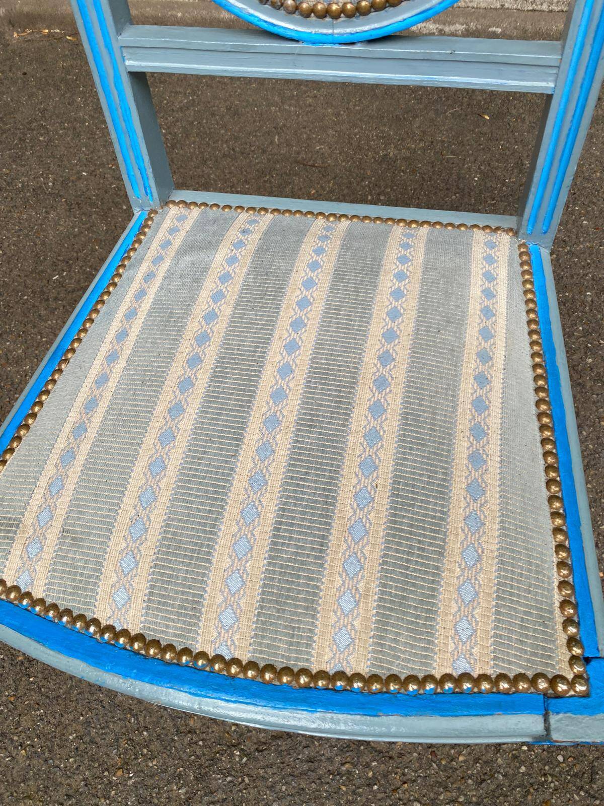 Louis XVI Style Chair / Medallion Painted in Blue