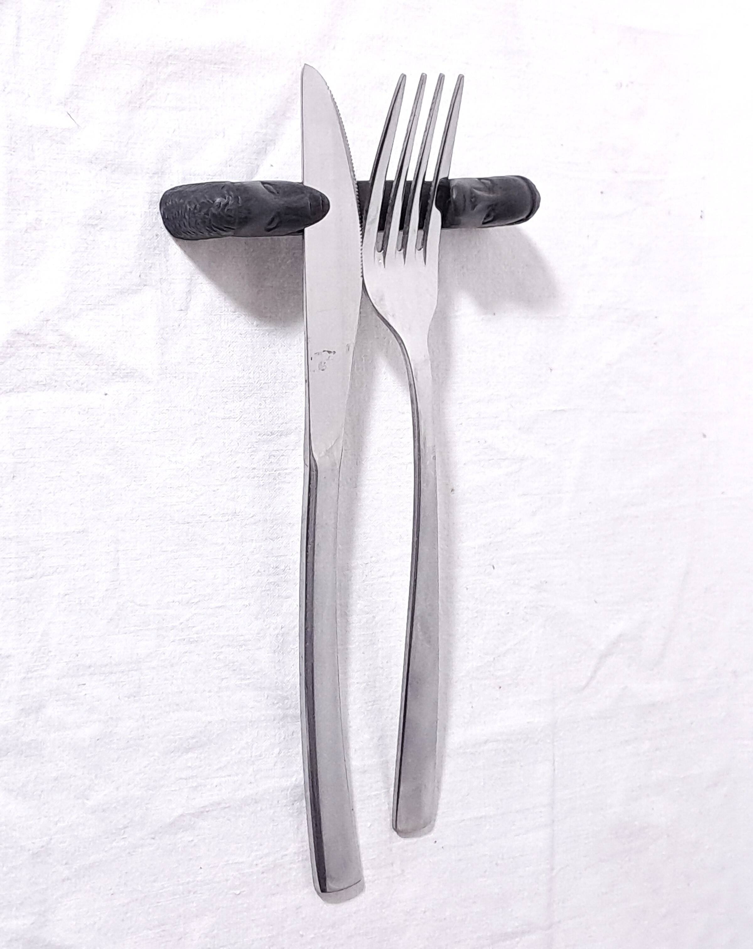 Set of six african cutlery holders carved in blackened wood