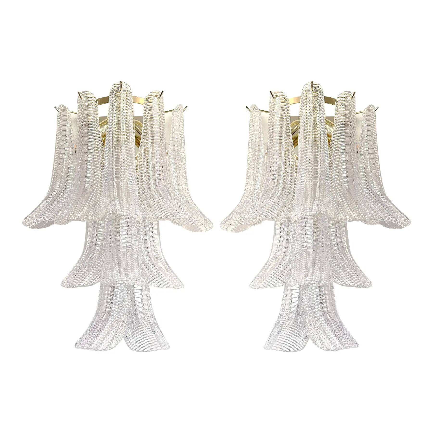 Contemporary Diamanted Transparent “Selle-Petali ” Murano Glass Wall Sconce