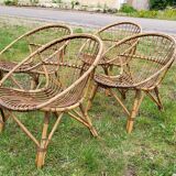 4 "shell" rattan armchairs 1960's