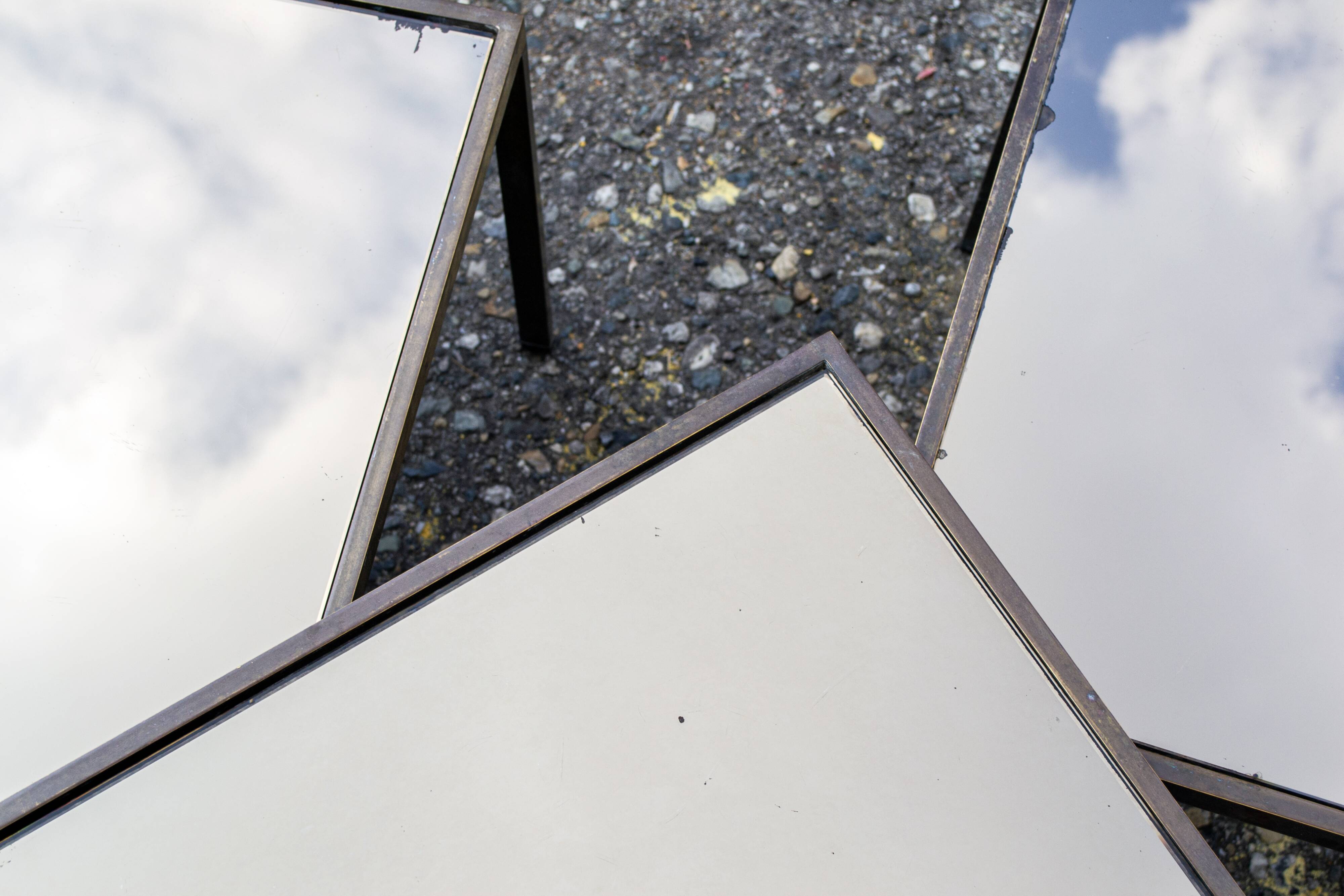 Three small tables in brass and mirrored glass vintage 1960s Italy