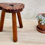 Vintage tripod wood stool made in Spain