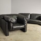 Moroso sofa set and armchairs in black leather, 1984