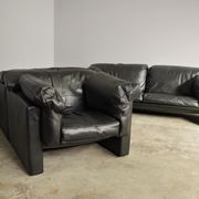 Moroso sofa set and armchairs in black leather, 1984