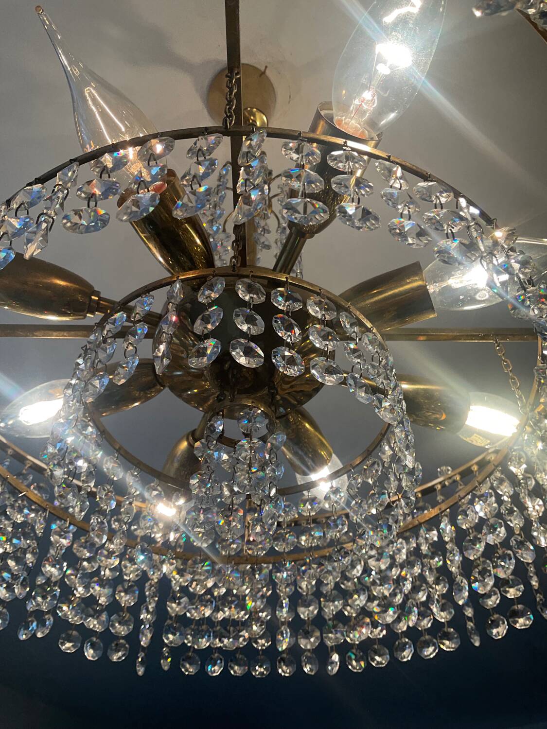 Vintage brass and crystal tassel chandelier