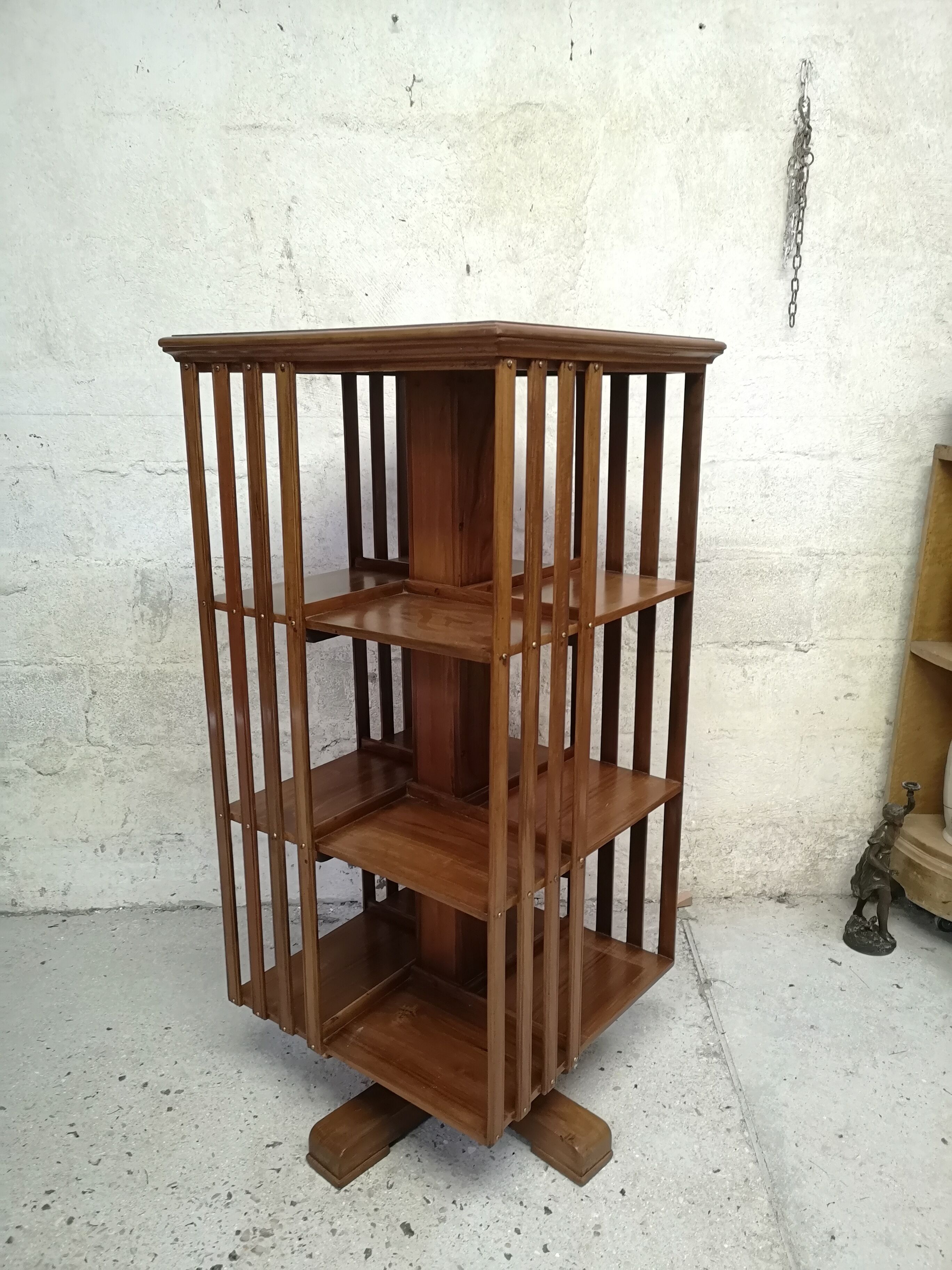 Old teak rotating bookcase