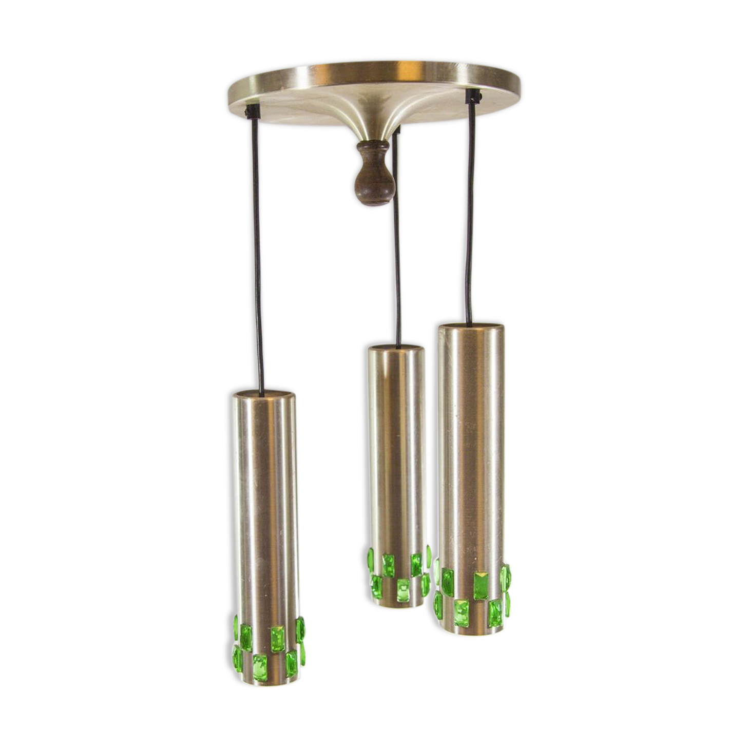 Ceiling lamp with 3 branches aluminum and glass 60s