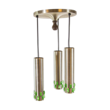 Ceiling lamp with 3 branches aluminum and glass 60s