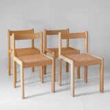 Set of four Italian oak dining chairs with Vienna straw seats, 1970s