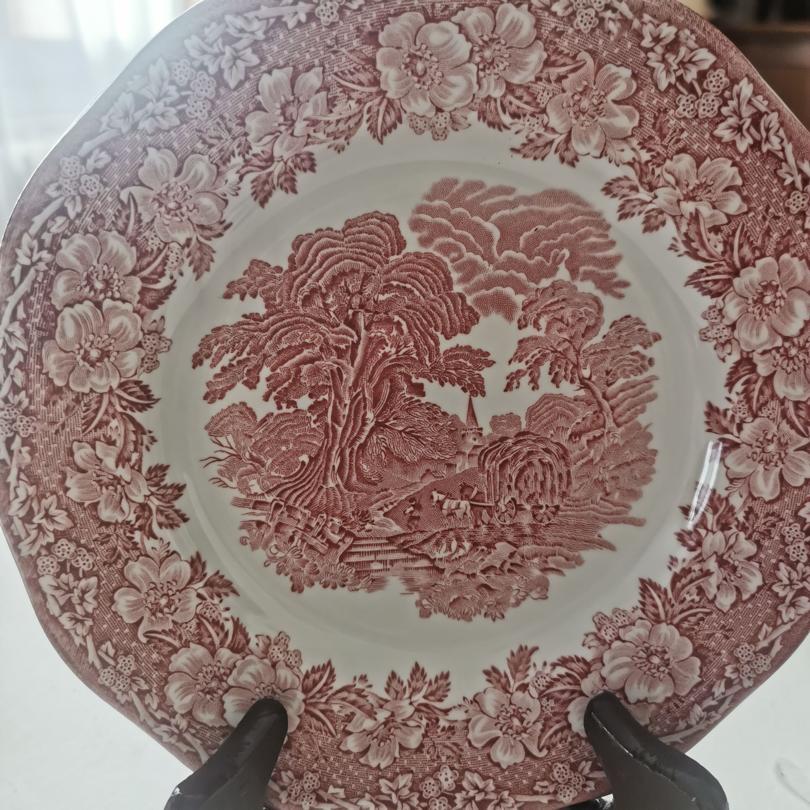 Vintage dessert plate Enoch Wedgwood (Tunstall). Pink Woodland model