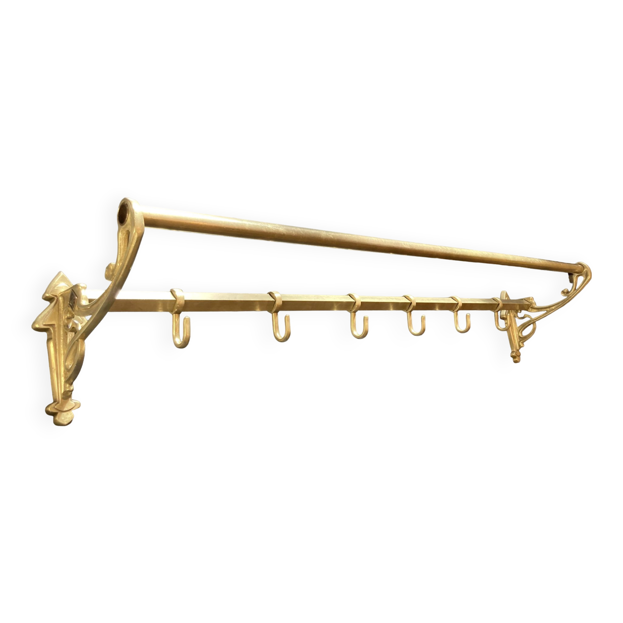Art-deco wall-mounted coat rack in brass