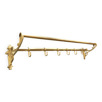 Art-deco wall-mounted coat rack in brass