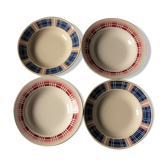 Lot 4 hollow plates red blue art deco fécamp badonviller digoin