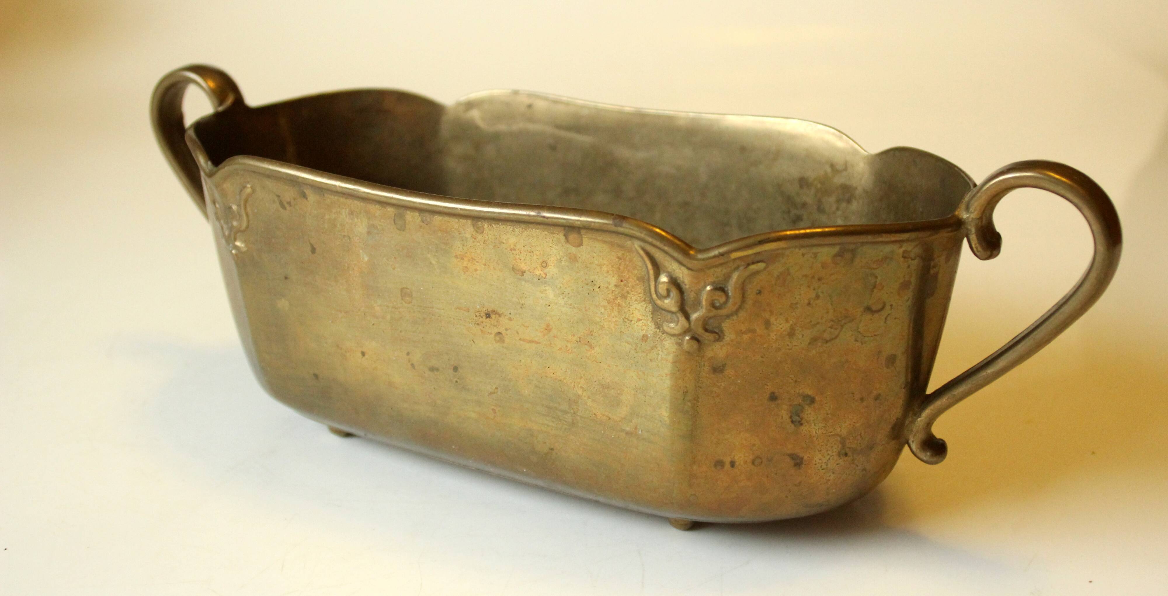 Handmade marked solid brass jardiniere, vintage from the 1960s