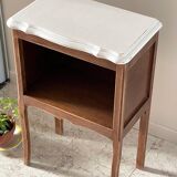 Table de chevet en bois et blanc vintage