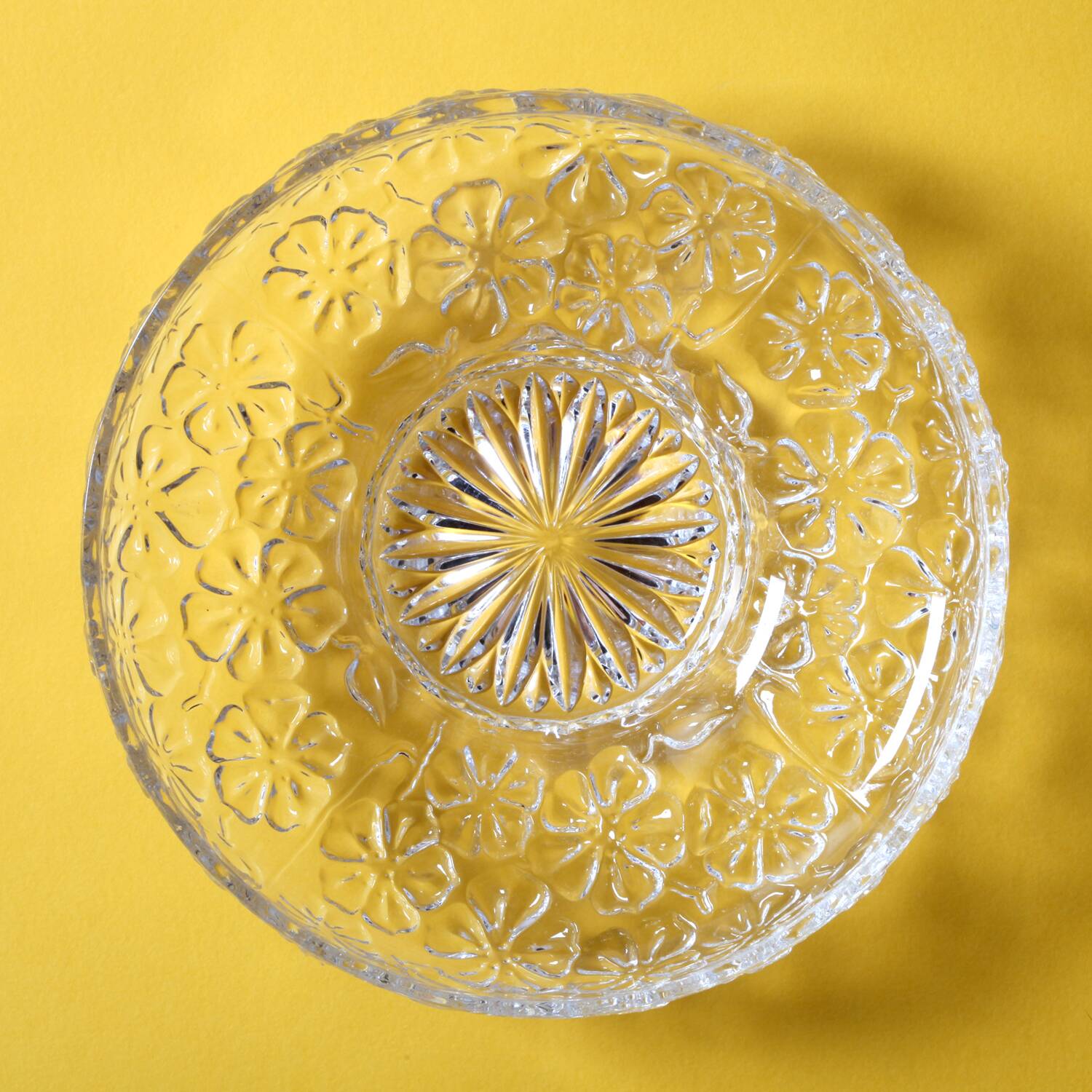 Glass Bowl: Mid-Century Floral Bohemia Plate, Sklo Union / 1960s