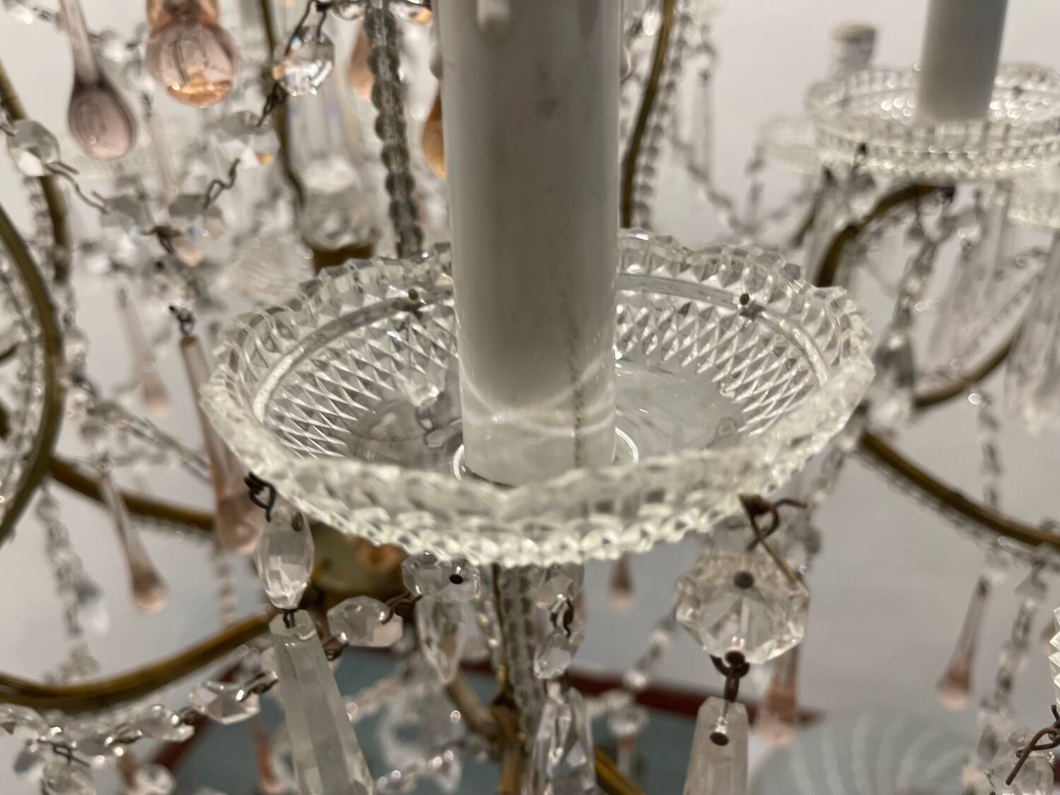 Large Crystal Beaded Pink Murano Glass Chandelier