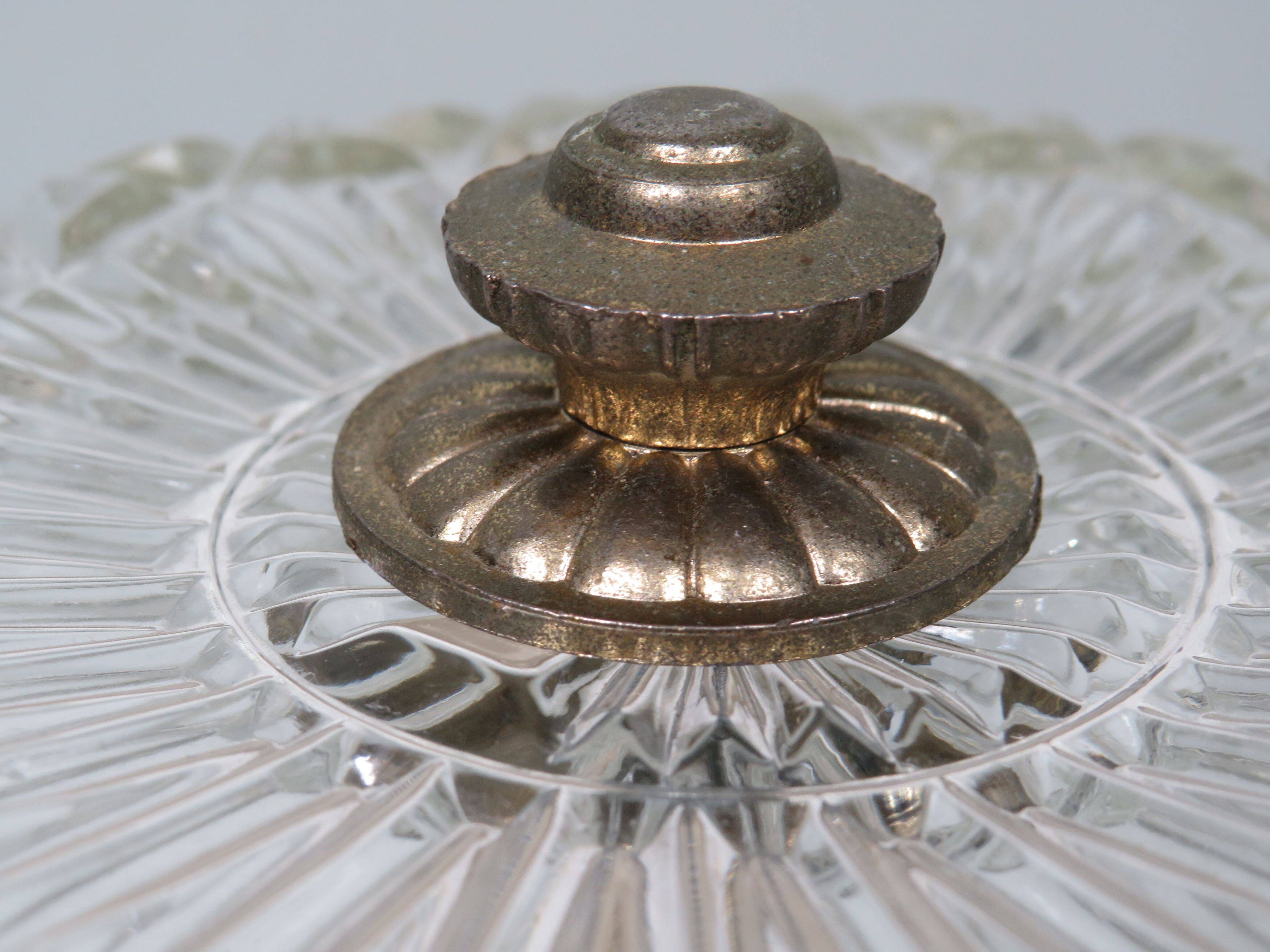 Hollywood Regency ceiling light, cut glass and openwork gold edge.