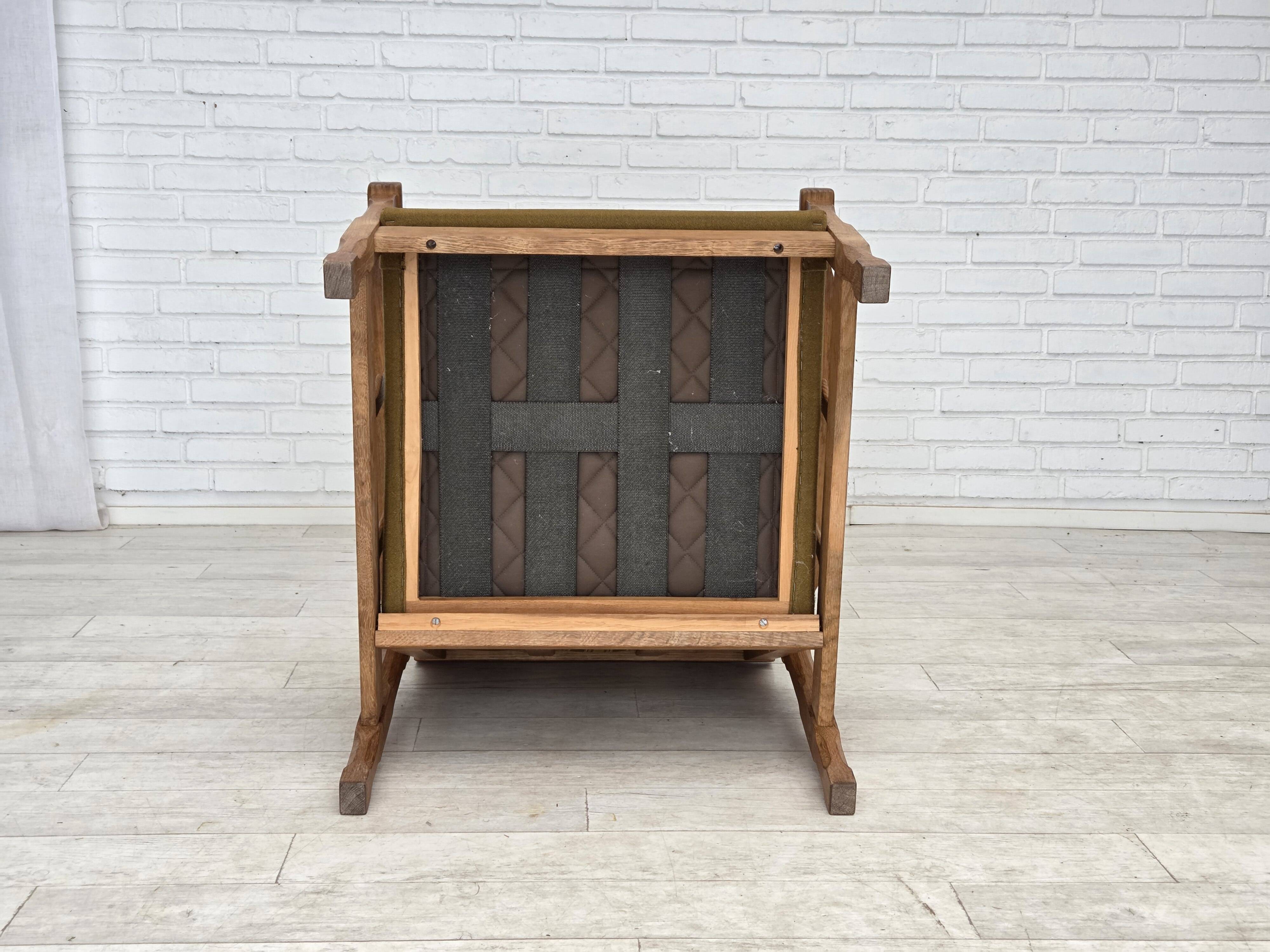 1970s, Danish armchair, furniture wool, solid oak wood.